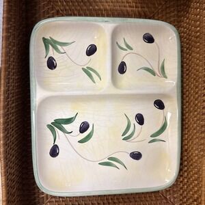 The Cellar "Olive Accents" Porcelain 3 Part Relish Dish Made In Italy